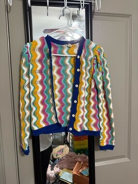 Girls' Multicolor Crochet Button-Front Cardigan Jacket